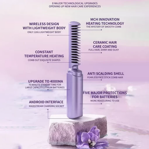 Easy Mart® Travel Comb Cordless Rechargeable Hair Straightener